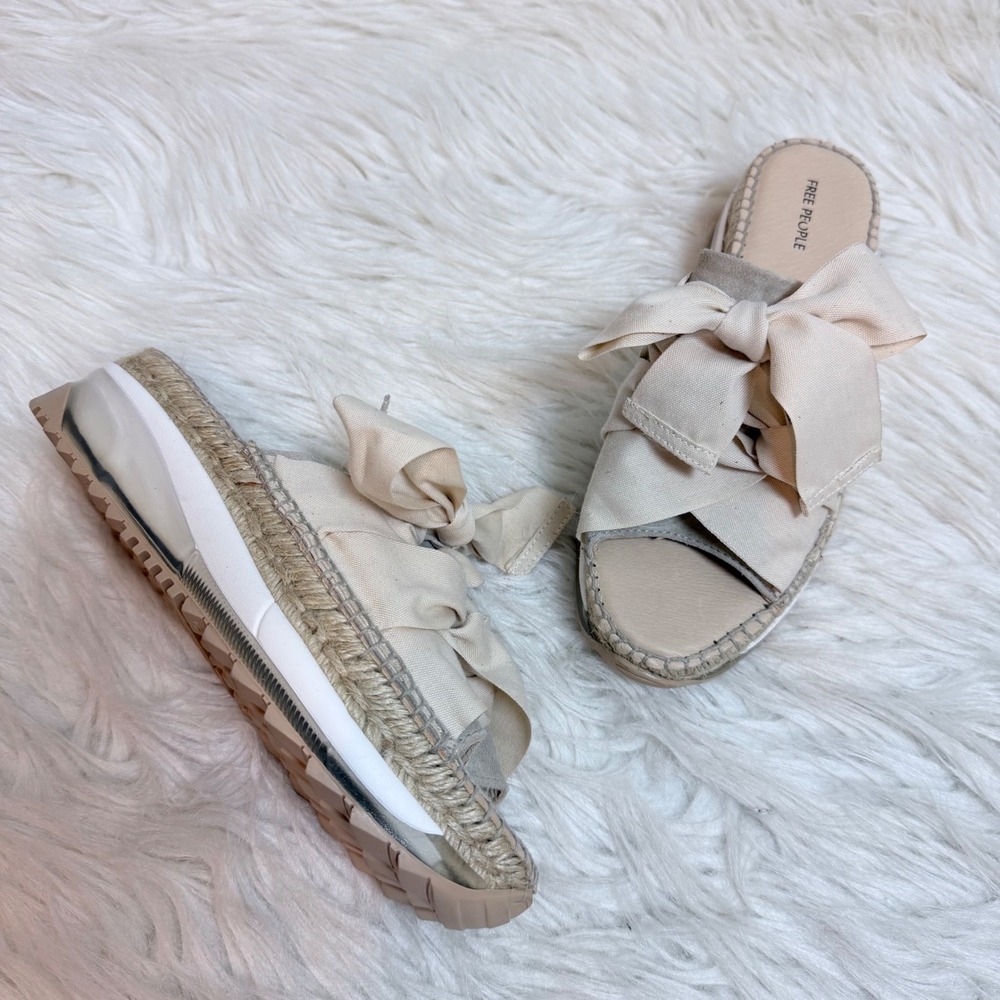 Free People Chapmin Sport Sandal Beige Canvas Bow Espadrille Platform Slide 37